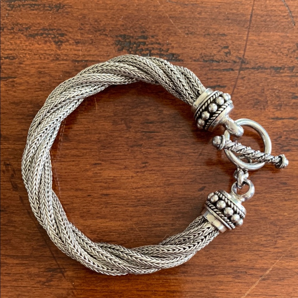 Sterling Silver Braided Rope Toggle Bracelet